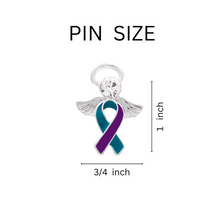 Load image into Gallery viewer, Bulk Teal and Purple Ribbon Angel Pins For Suicide Awareness, Sexual Assault - The Awareness Company