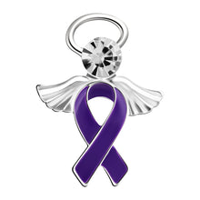 Load image into Gallery viewer, Angel Purple Ribbon Awareness Pins Wholesale, Cancer Survivor Cystic Fibrosis, Alzheimers, Crohns - The Awareness Company