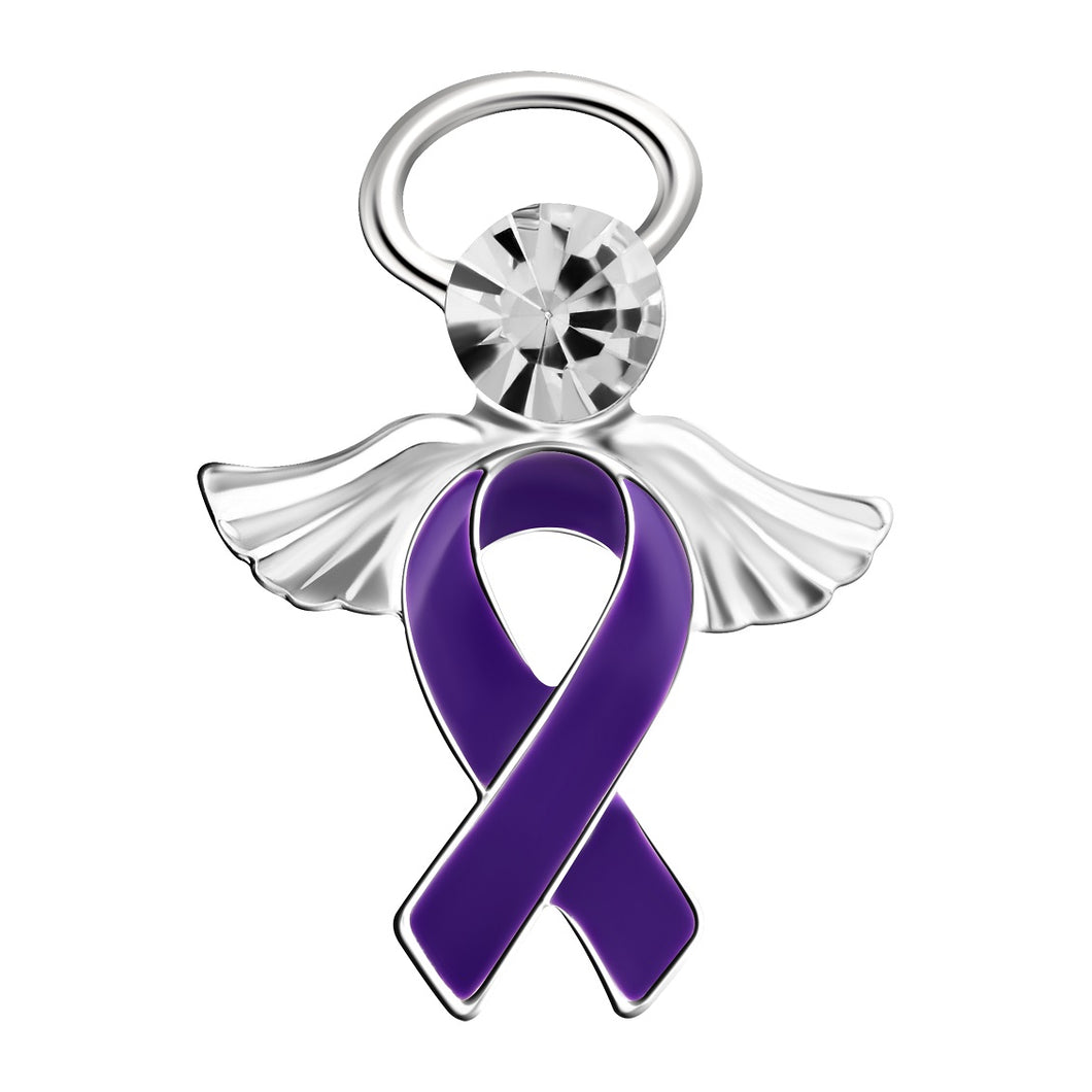 Angel Purple Ribbon Awareness Pins Wholesale, Cancer Survivor Cystic Fibrosis, Alzheimers, Crohns - The Awareness Company