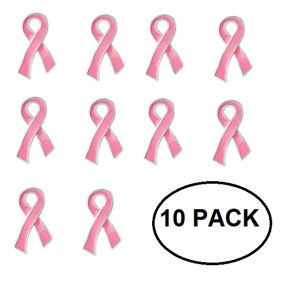 10 Pack Pink Ribbon Pins