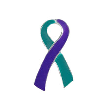 Load image into Gallery viewer, Bulk Teal and Purple Ribbon Pins for Suicide Awareness, Sexual Assault