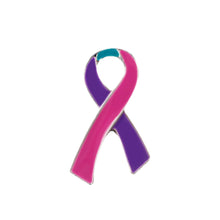 Load image into Gallery viewer, Bulk Pink &amp; Purple &amp; Teal Ribbon Pins for Thyroid Cancer Awareness