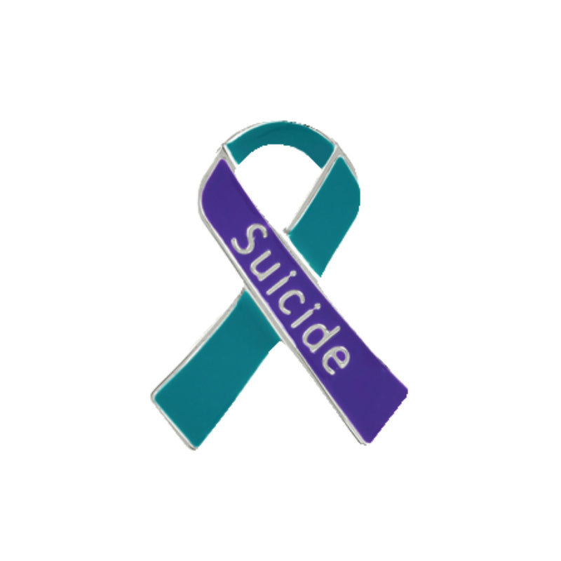 Bulk Purple & Teal Ribbon Suicide Awareness Pins, Suicide Ribbon Lapel Pins - The Awareness Company