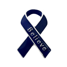 Load image into Gallery viewer, Believe Dark Blue Ribbon Pins Wholesale, Huntington&#39;s Awareness