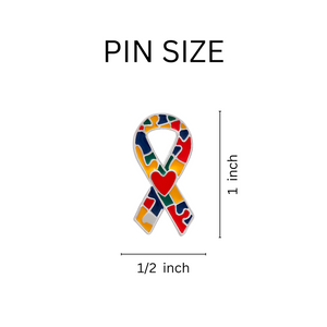 Bulk Autism Ribbon w Heart Lapel Pins, Bulk Fundraising Jewelry