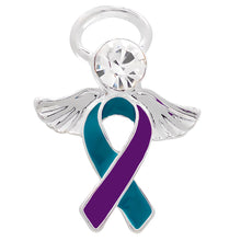 Load image into Gallery viewer, Bulk Teal and Purple Ribbon Angel Pins For Suicide Awareness, Sexual Assault - The Awareness Company