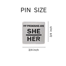 Load image into Gallery viewer, Bulk My Pronouns Are She Her Square Pins, Bulk Pronoun Jewelry