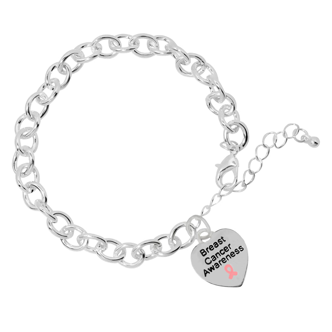 Breast Cancer Awareness Heart Charm Chunky Bracelets