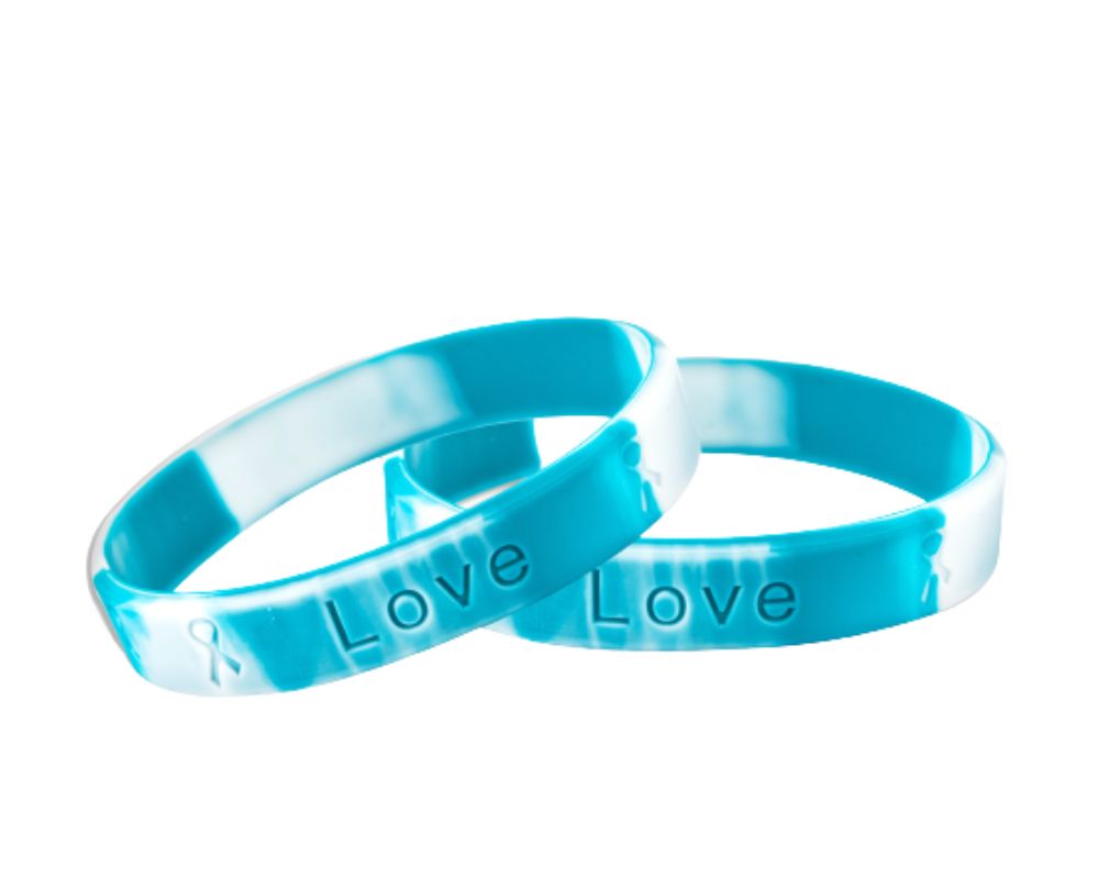 Teal & White Silicone Bracelets for Cervical Cancer Fundraising - The Awareness Company