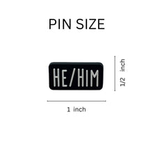 Load image into Gallery viewer, Bulk He Him Black Rectangle Silicone Pronoun Pins, Inexpensive Pride Jewelry