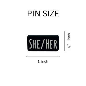 Bulk She Her Black Rectangle Silicone Pronoun Pins, LGBTQ Pronoun Pins  - The Awareness Company