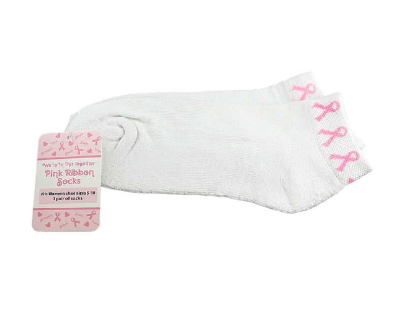Bulk Pink Ribbon Socks, Breast Cancer Ribbon Ankle Socks in Bulk