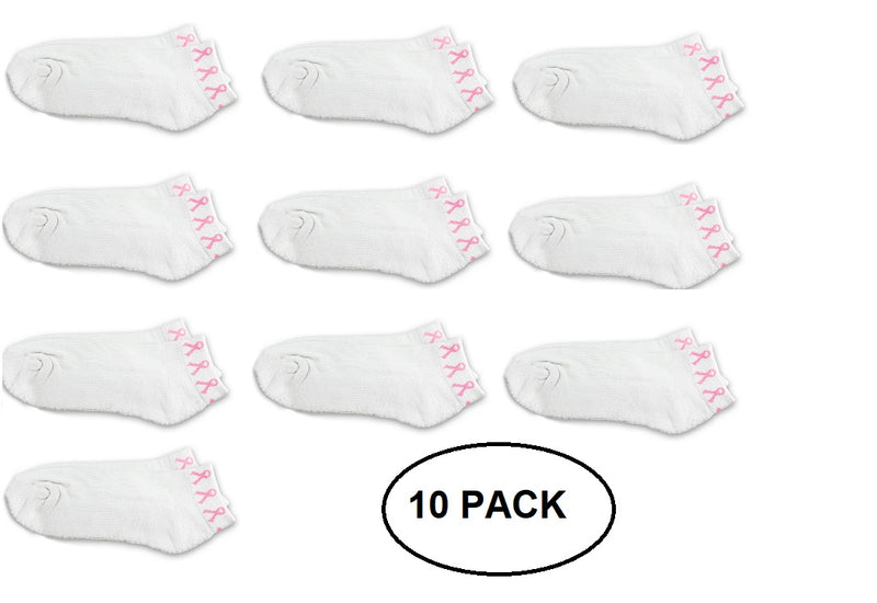 10 Pack Breast Cancer Pink Ribbon Socks
