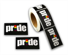 Load image into Gallery viewer, Black Rectangle Rainbow Pride Stickers (250 per Roll)