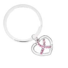 Load image into Gallery viewer, Bulk Silver Heart Crystal Pink Ribbon Split Style Keychains - The Awareness Company