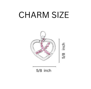 Bulk Silver Heart Crystal Pink Ribbon Split Style Keychains - The Awareness Company