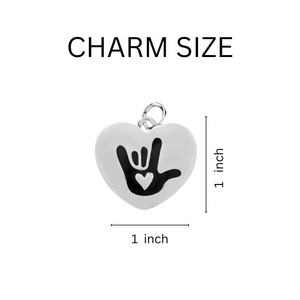 Deaf I Love You Sign Language Symbol Awareness Heart Necklaces