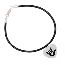 Load image into Gallery viewer, Deaf I Love You Sign Heart Charm Black Cord Bracelets