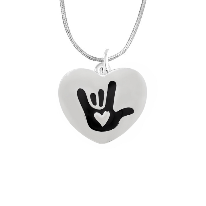 Deaf I Love You Sign Language Symbol Awareness Heart Necklaces