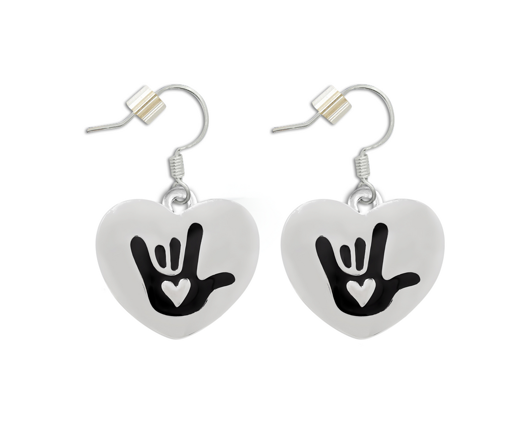 Deaf Awareness I Love You Sign Language Symbol Heart Charm Earrings