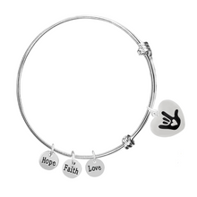 Load image into Gallery viewer, Deaf Awareness I Love You Sign Language Symbol Retractable Heart Charm Bracelets