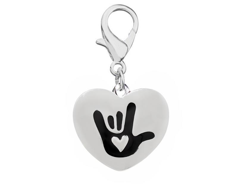 Deaf Sign language Sign for I Love You Heart Hanging Charms