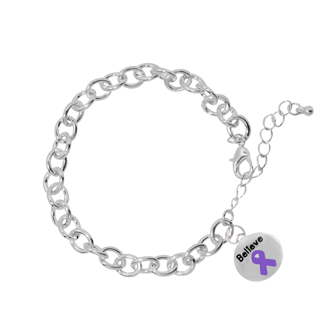 Purple Ribbon Believe Charm Link Style Chunky Bracelets