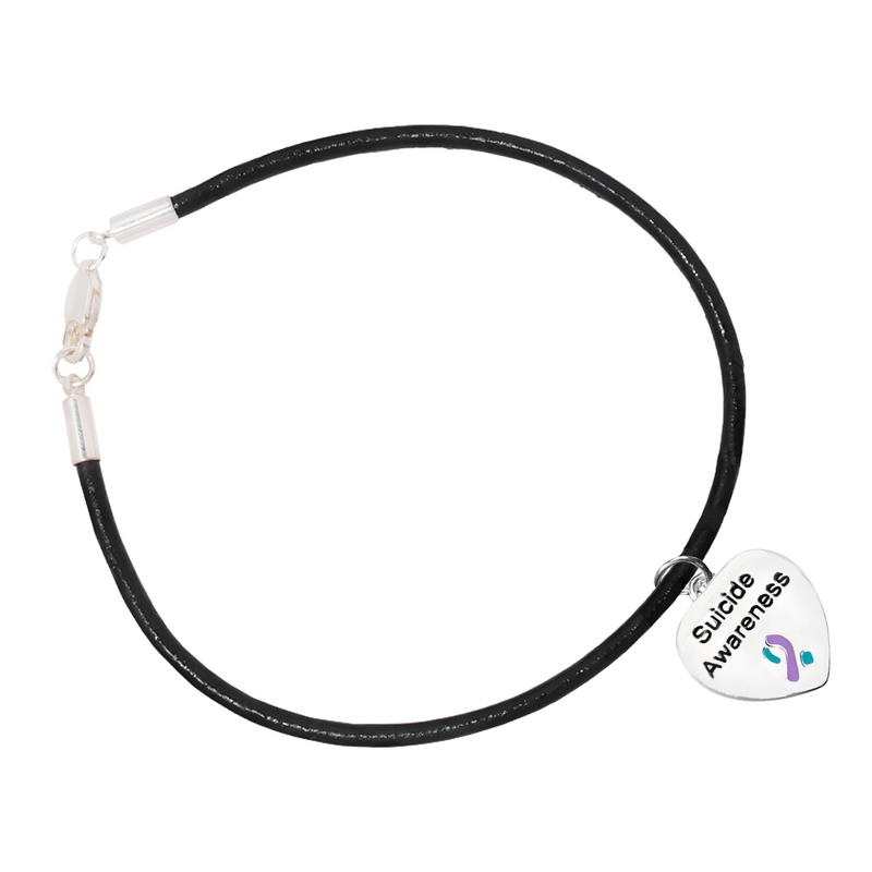 Suicide Awareness Heart Charm Black Cord Bracelets