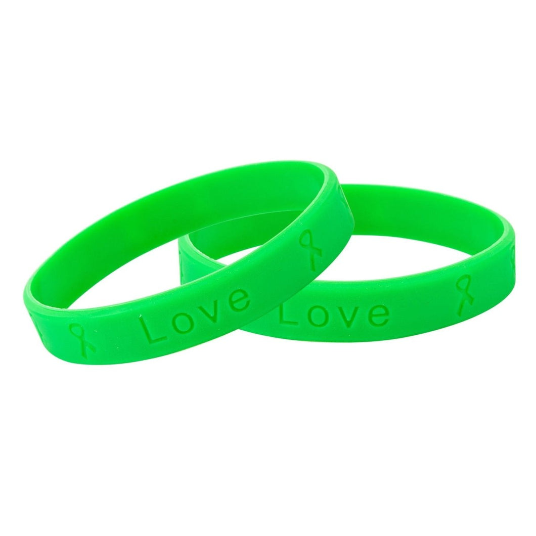 Green Ribbon Silicone Bracelet Wristbands (Child Size)