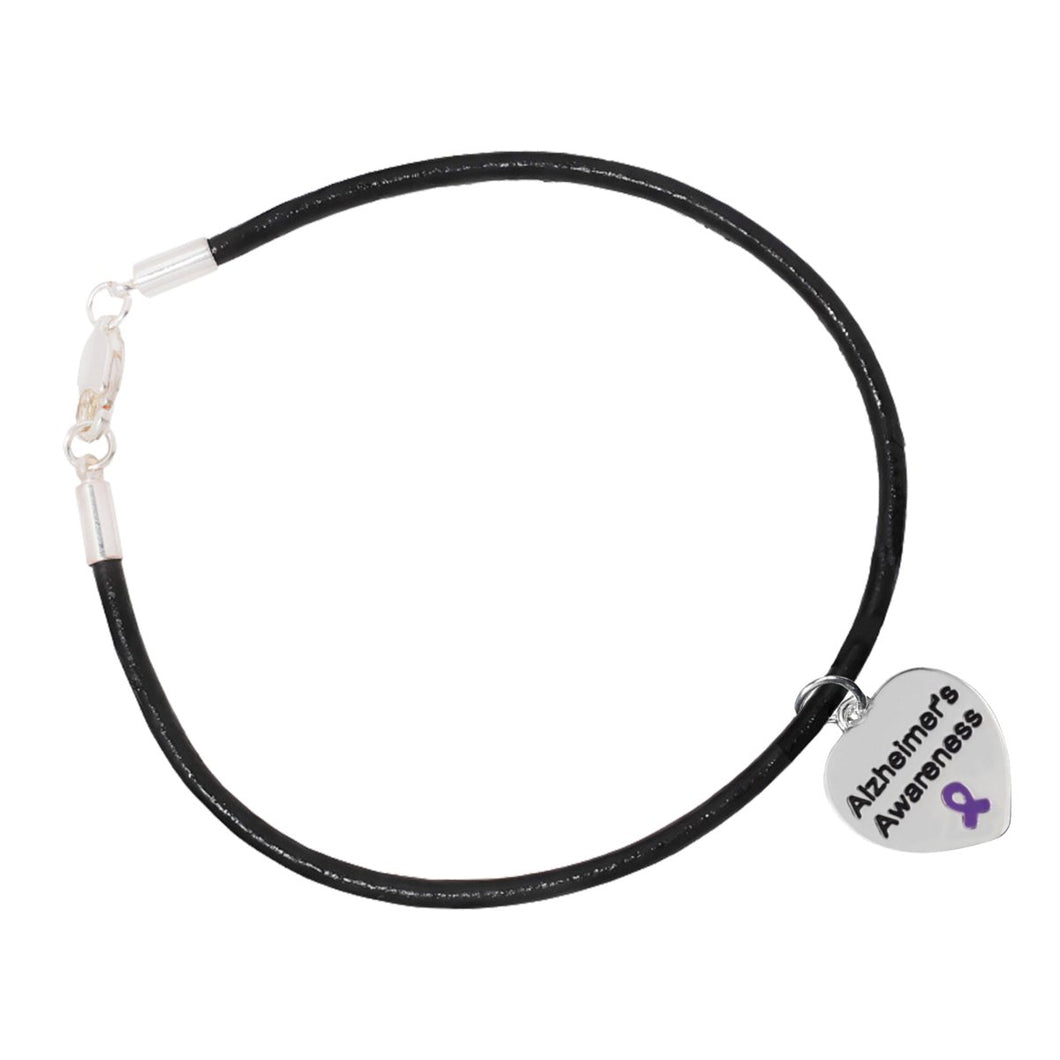 Alzheimer's Awareness Heart Charm Leather Cord Bracelets