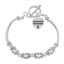 Load image into Gallery viewer, Alzheimer&#39;s Awareness Purple Ribbon Partial Beaded Bracelets