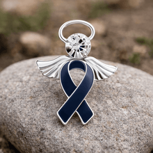 Load image into Gallery viewer, Angel Dark Blue Ribbon Awareness Pins - The Awareness Company