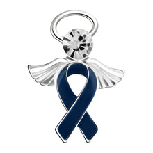 Load image into Gallery viewer, Angel Dark Blue Ribbon Awareness Pins - The Awareness Company
