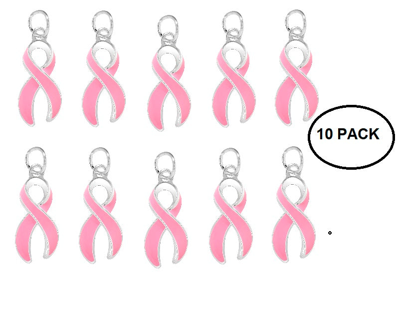 10 Pack Pink Ribbon Breast Cancer Awareness Charms