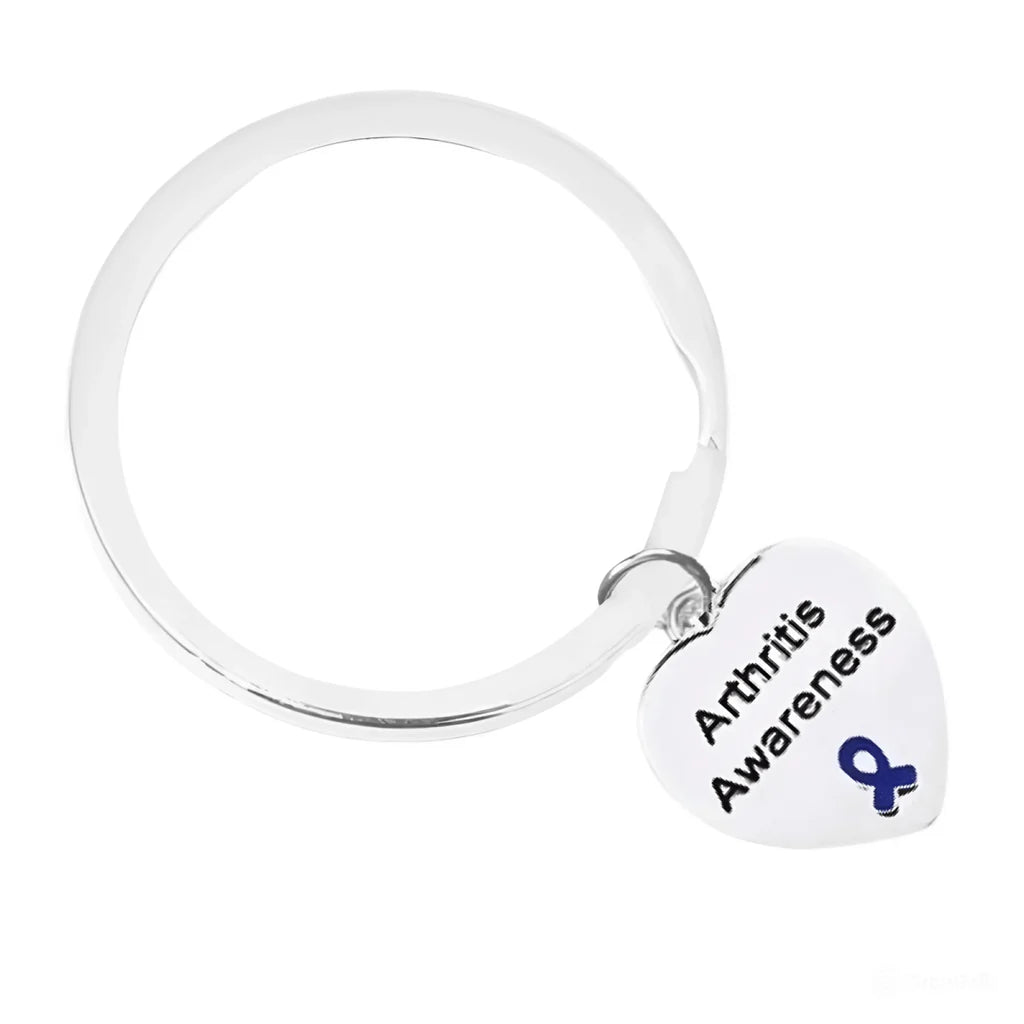 Arthritis Awareness Dark Blue Ribbon Heart Charm Split Style Key Chains - The Awareness Company