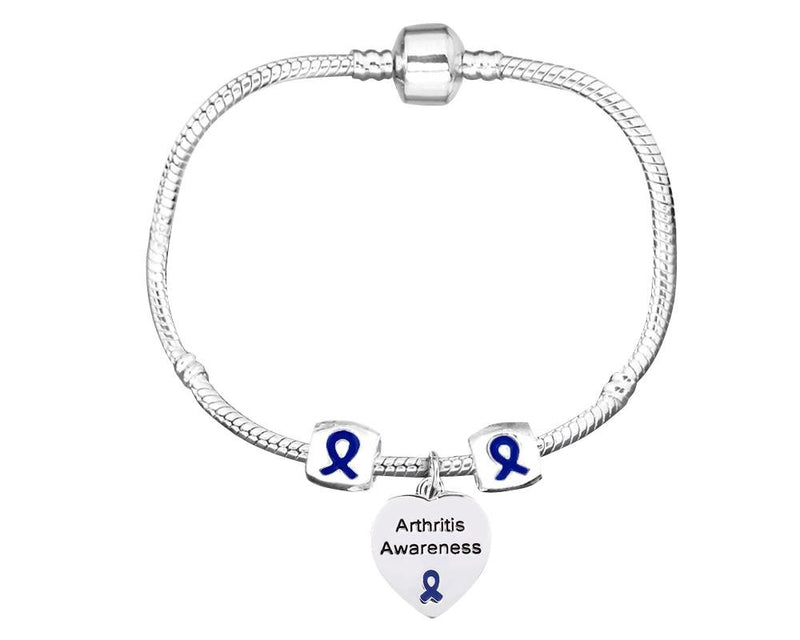 Bulk Arthritis Awareness Heart Charm Bracelets with Heart & Barrel Charms - The Awareness Company