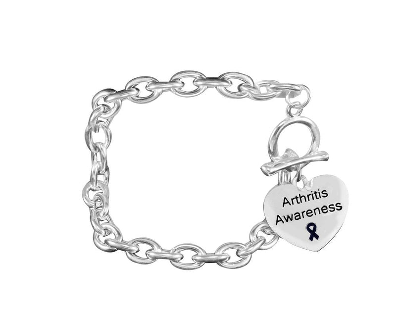 Bulk Dark Blue Ribbon Arthritis Awareness Heart Charm Link Style Chunky Bracelets - The Awareness Company