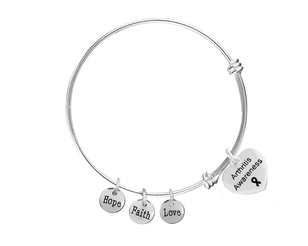 Bulk Dark Blue Ribbon Arthritis Awareness Heart Retractable Charm Bracelets - The Awareness Company