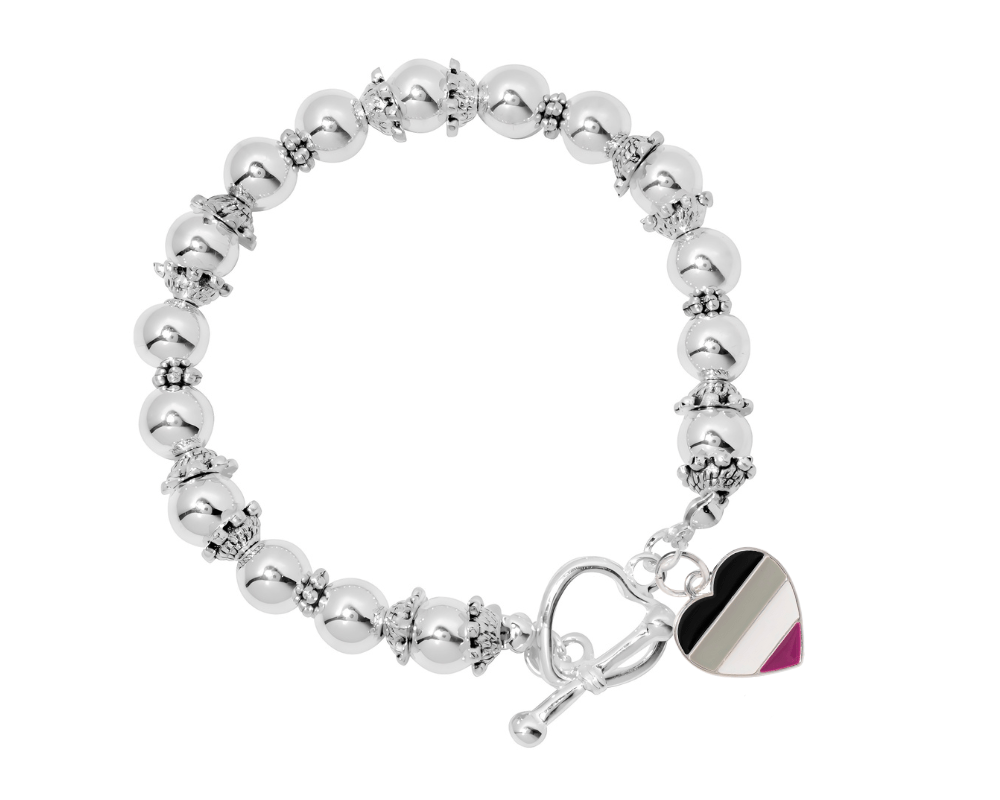 Asexual Flag Heart Silver Beaded Bracelets - The Awareness Company