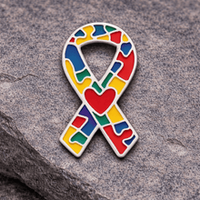 Load image into Gallery viewer, Autism Puzzle Ribbon with Heart Pins - The Awareness Company