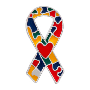 Autism Puzzle Ribbon with Heart Pins - The Awareness Company