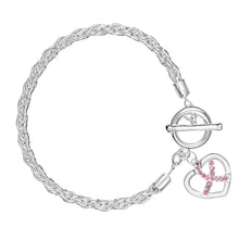 Load image into Gallery viewer, Breast Cancer Pink Crystal Ribbon Rope Bracelets