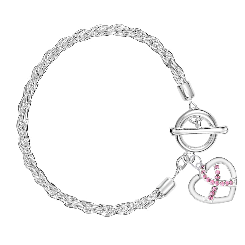 Breast Cancer Pink Crystal Ribbon Rope Bracelets