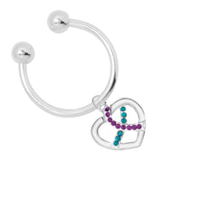 Load image into Gallery viewer, Crystal Teal &amp; Purple Ribbon Silver Heart Key Chains