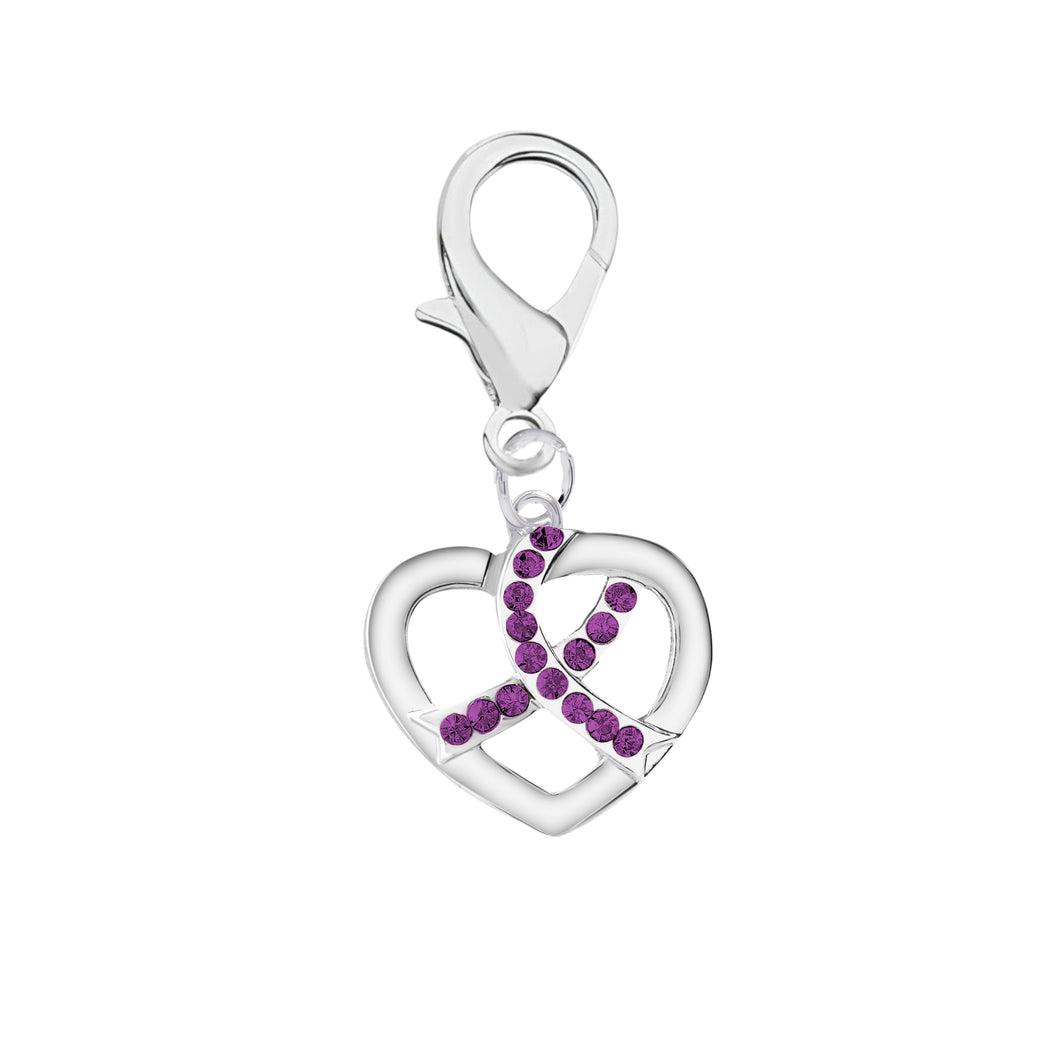 Crystal Purple Ribbon Silver Heart Hanging Charms