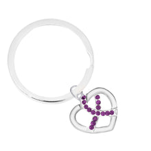 Load image into Gallery viewer, Crystal Purple Ribbon Heart Split Style Keychains