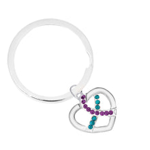 Load image into Gallery viewer, Crystal Teal &amp; Purple Ribbon Silver Split Ring Key Chains