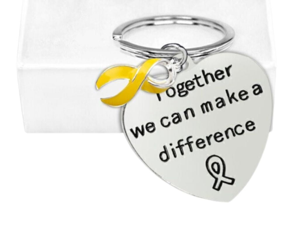 Big Heart Gold Ribbon Key Chains - The Awareness Company