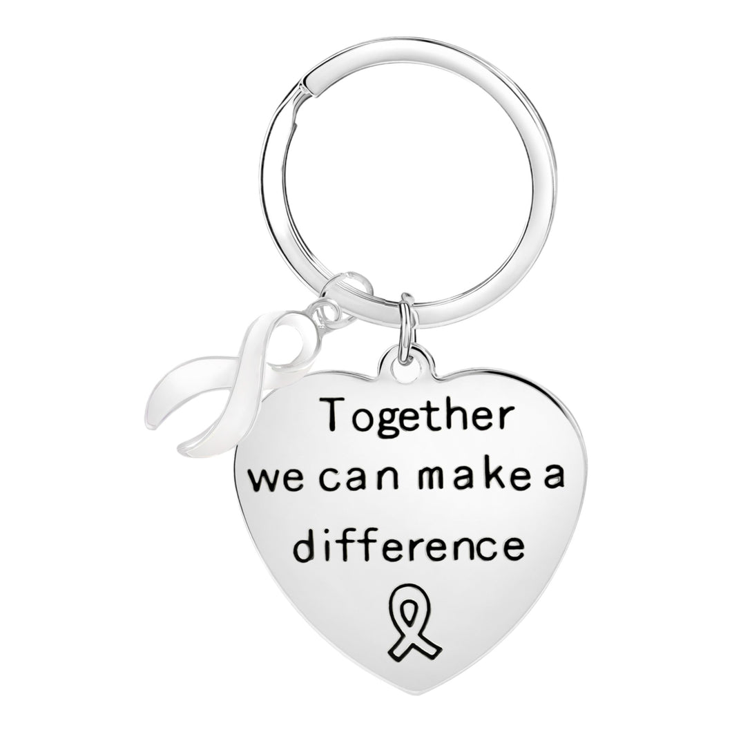 Big Heart White Ribbon Awareness Charm Key Chains - The Awareness Company