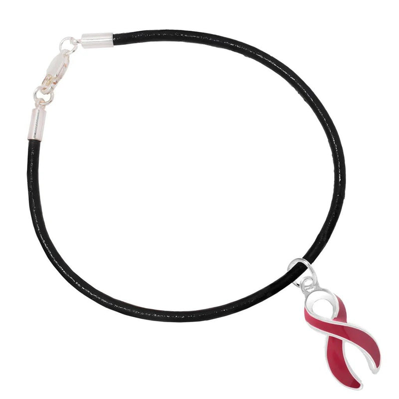 Black Cord Bracelet with Burgundy Ribbon Charm - The Awareness Company